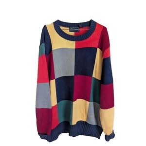 Grandpa Huntington Men Vintage Sweater XL Color Block Bright Maximalist Pullover